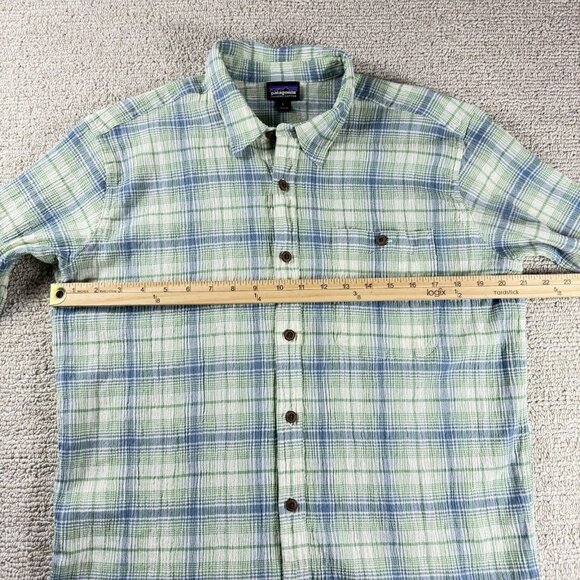 Patagonia A/C Short Sleeve Button Up Shirt Green Blue Men’s Size Large - Picture 5 of 7